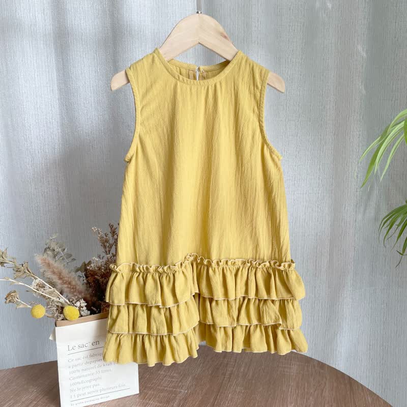 Toddler Girl Solid Color Lace Trim Sleeveless Dress