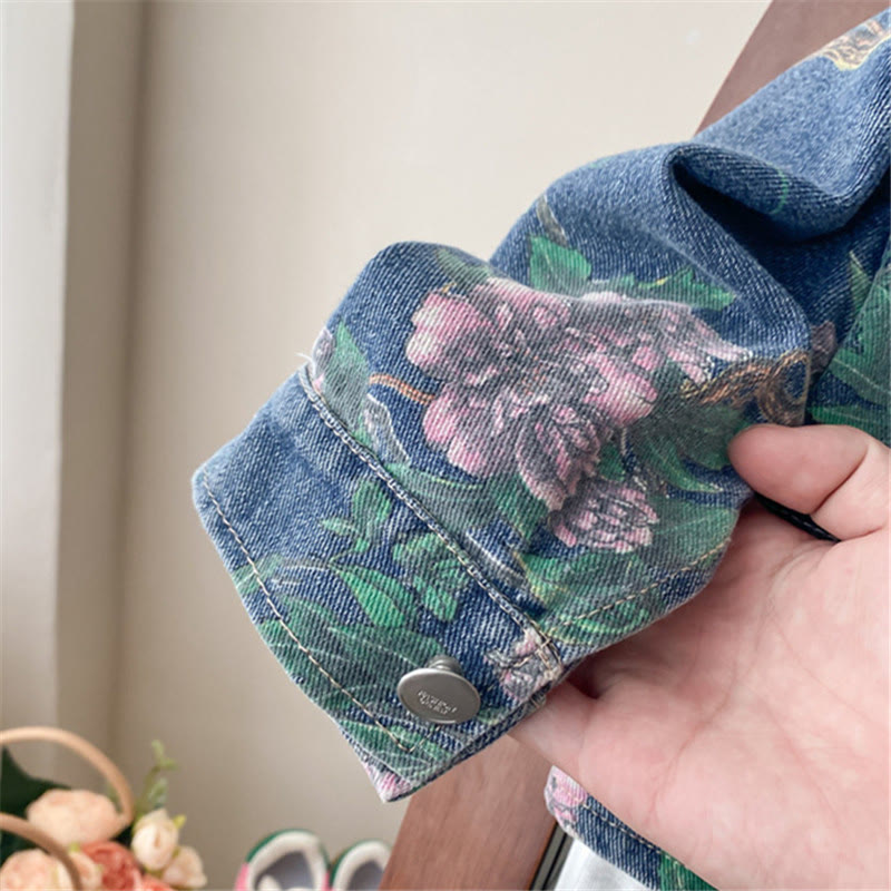Toddler Girl Denim Flower Leaves 2 Pieces Set