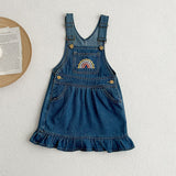 Baby Rainbow Denim Overalls with Sister Dress