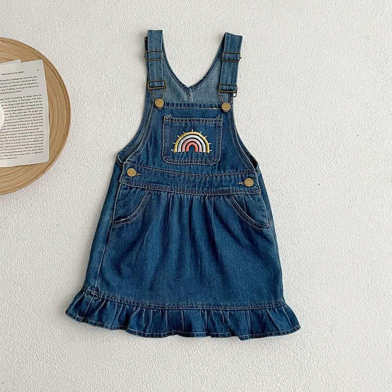 Baby Rainbow Denim Overalls with Sister Dress