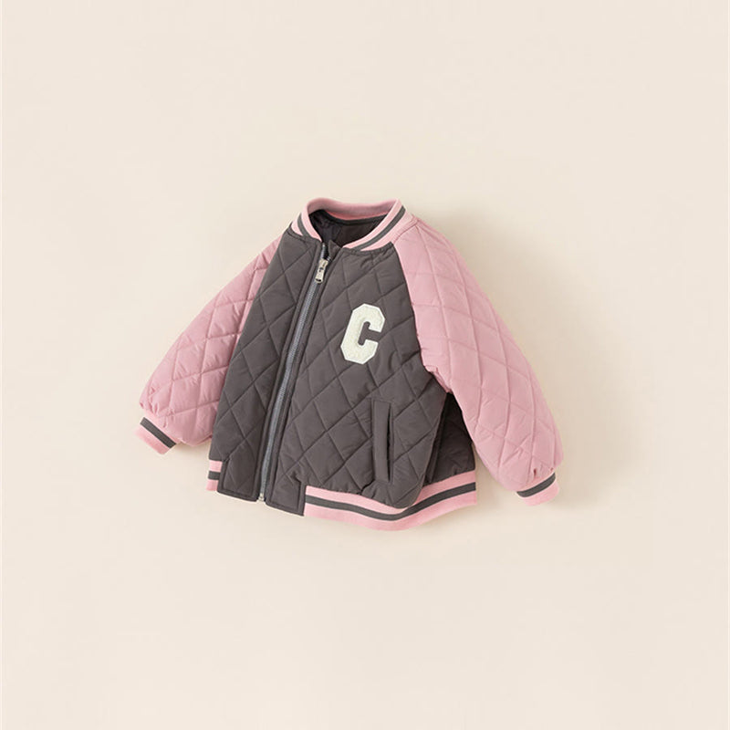 C Toddler Contrast Sleeves Letter Loose Quilted Coat