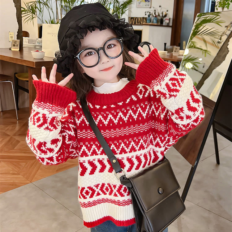Toddler Girl Vintage Christmas Knitted Sweater