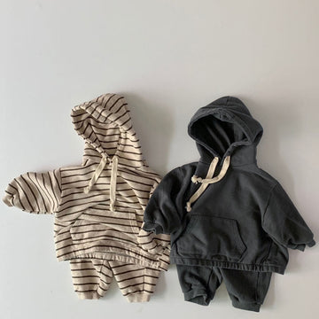 Toddler Striped Casual Hooded Sweatsuit 2 Pieces Set