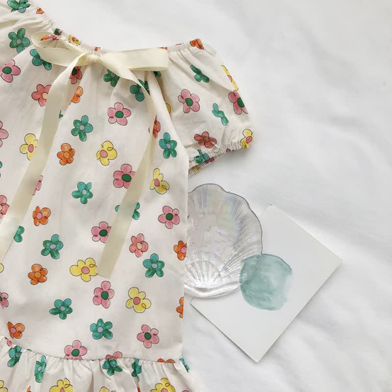 Toddler Girl Square Neck Flower Dress