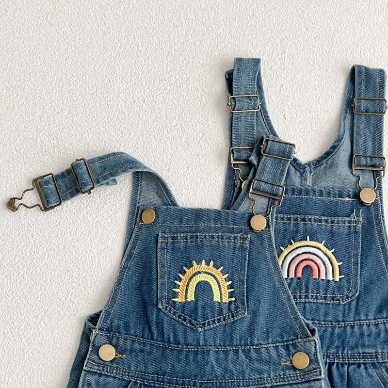 Baby Rainbow Denim Overalls with Sister Dress