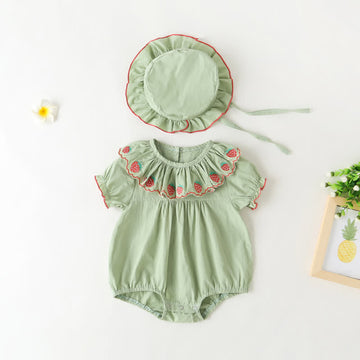 Baby Strawberry Bodysuit with Hat