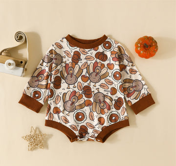 Baby Printed Turkey Santa Claus Boot Bodysuit