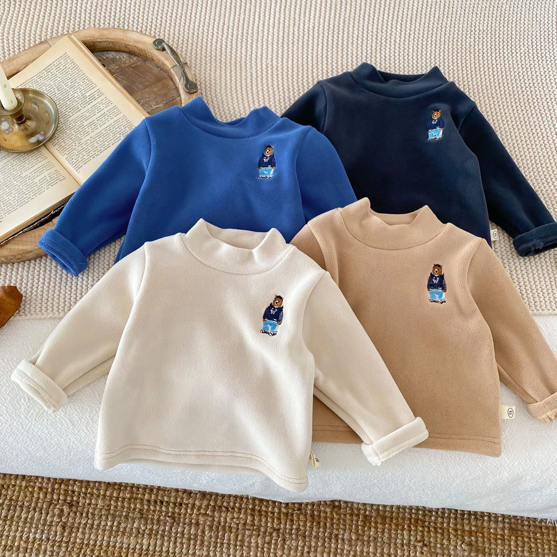 Baby Toddler Fleece High Collars Bear T-shirt