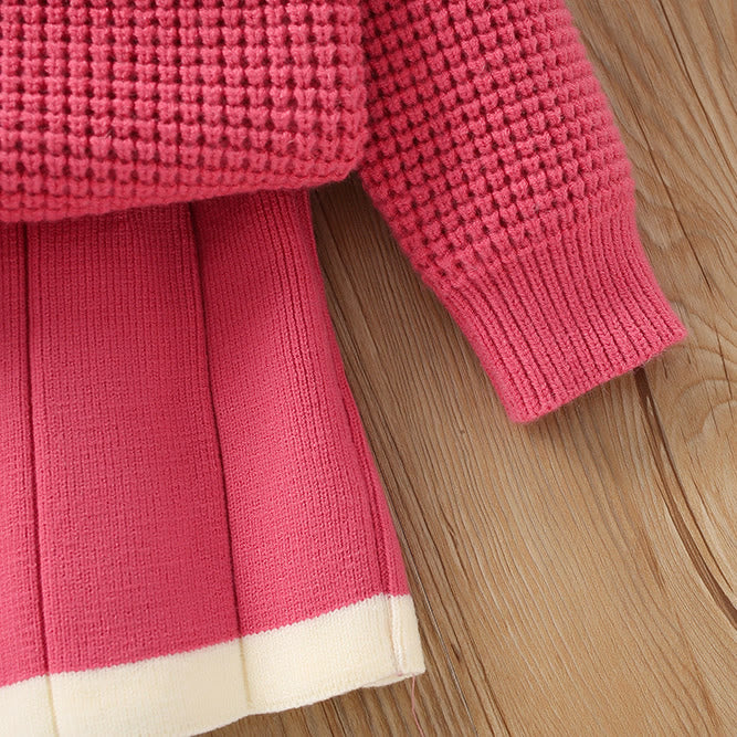 Toddler Girl 3D Strawberry Knitted 2 Pieces Set