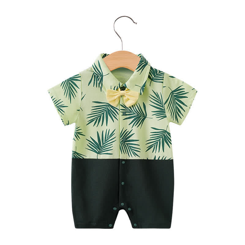 Baby Newborn Leaf Bow Tie Romper