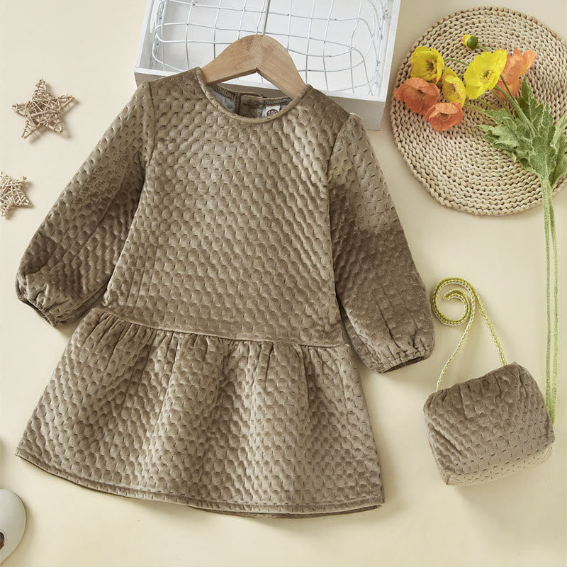 Toddler Girl Solid Color Dress with Bag