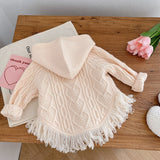 Toddler Embroidered Flower Tassels Hooded Cardigan