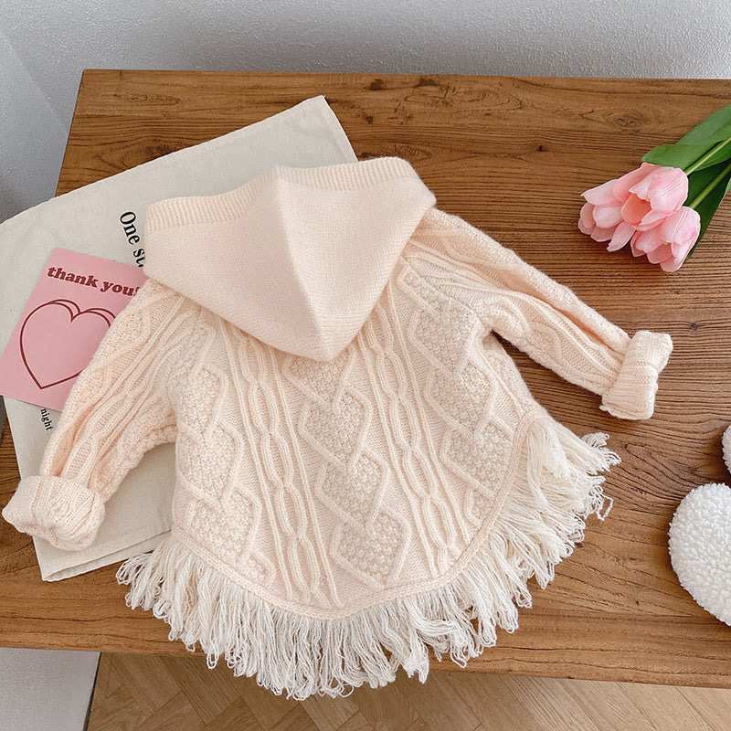 Toddler Embroidered Flower Tassels Hooded Cardigan