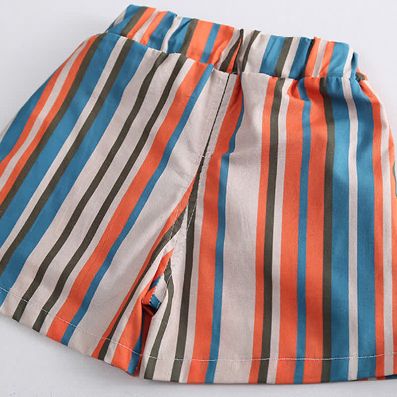Toddler Boy Striped Lapel Tee and Shorts Set