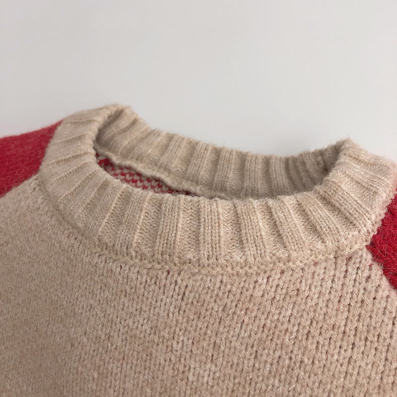 Toddler Contrast Sleeves Red Bunny Sweater