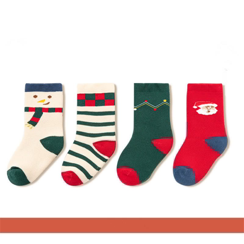4 Pairs Baby Christmas Santa Claus Snow Man Striped Socks