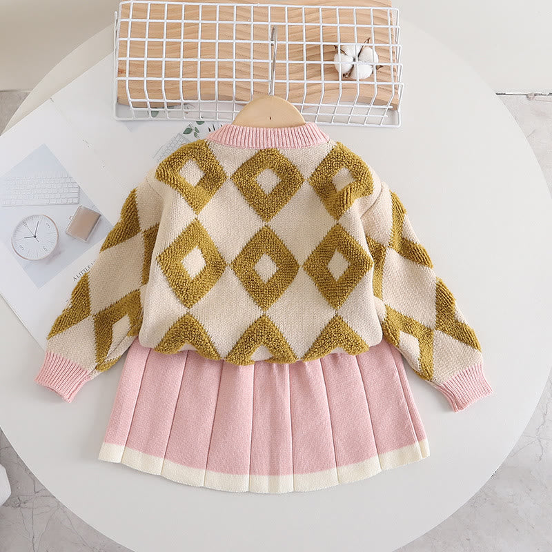 Toddler Girl Flower Diamond Dress 2 Pieces Set