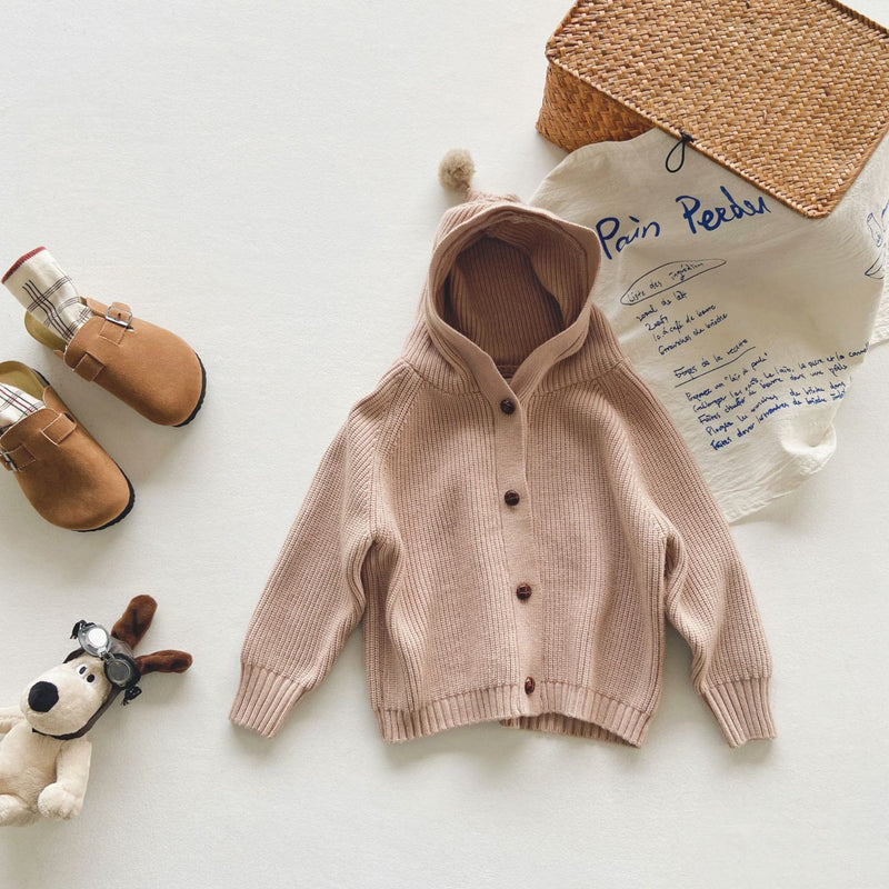 Toddler Solid Color Casual Hooded Knitted Coat