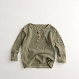 Toddler Plaid Button Neck Ribbed Knitted Sweatshirt