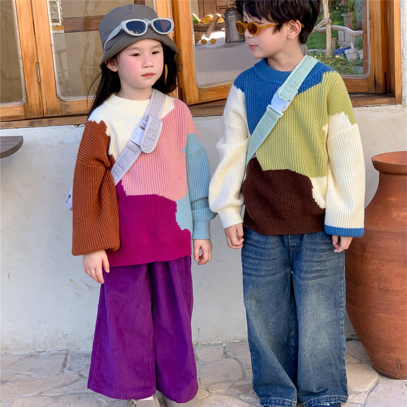 Toddler Color Block Knitted Sweater