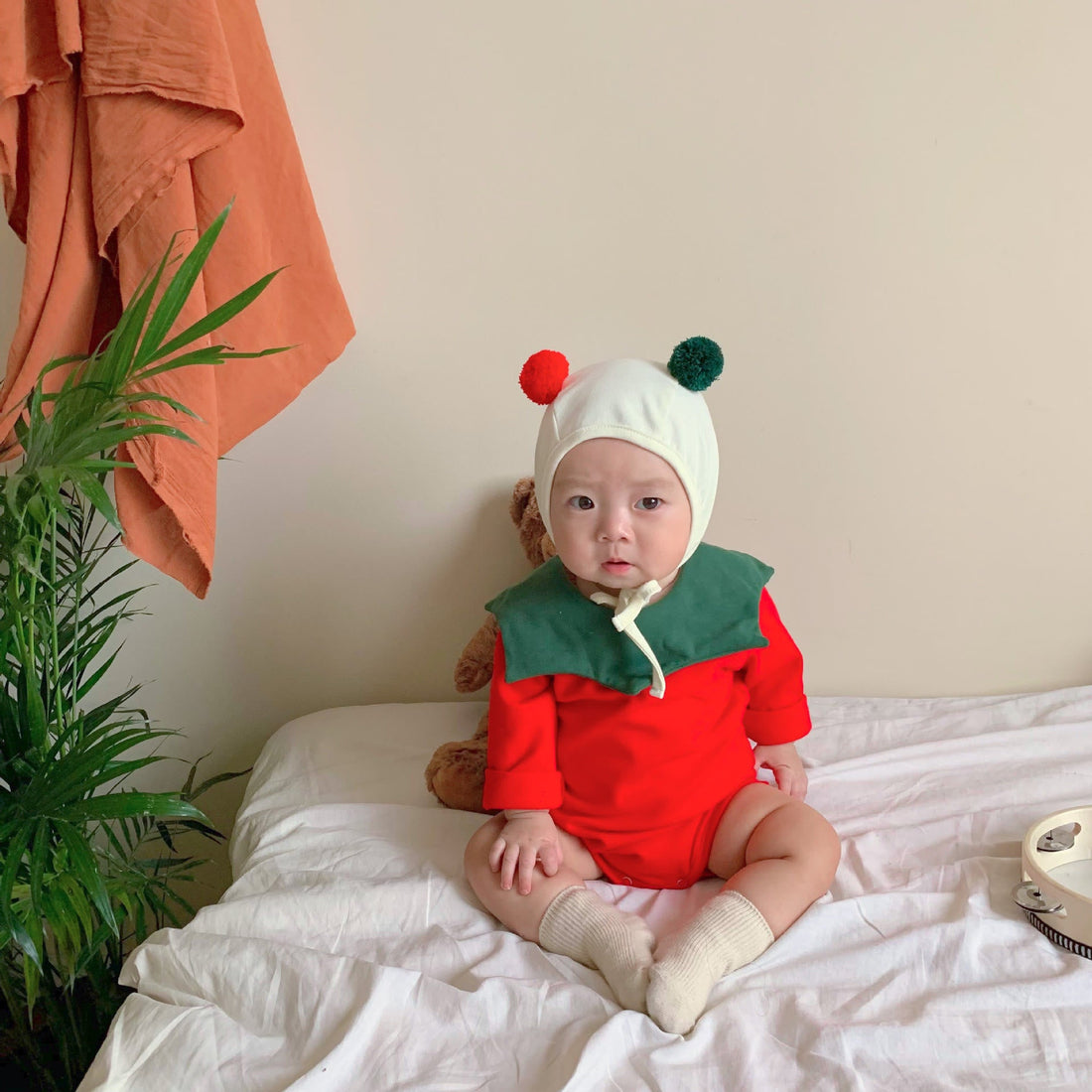 Baby Christmas Trees Bodysuit with Bonnet