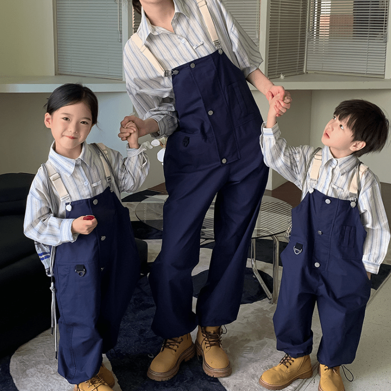 Mommy and Me Solid Color Cargo Overalls