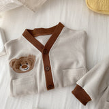 Baby Bear Button Waffle Pocket Romper Cardigan
