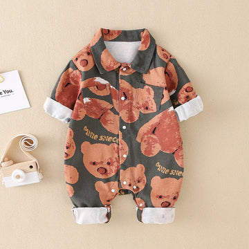 Baby Dark Grey Lapels Teddy Head Romper