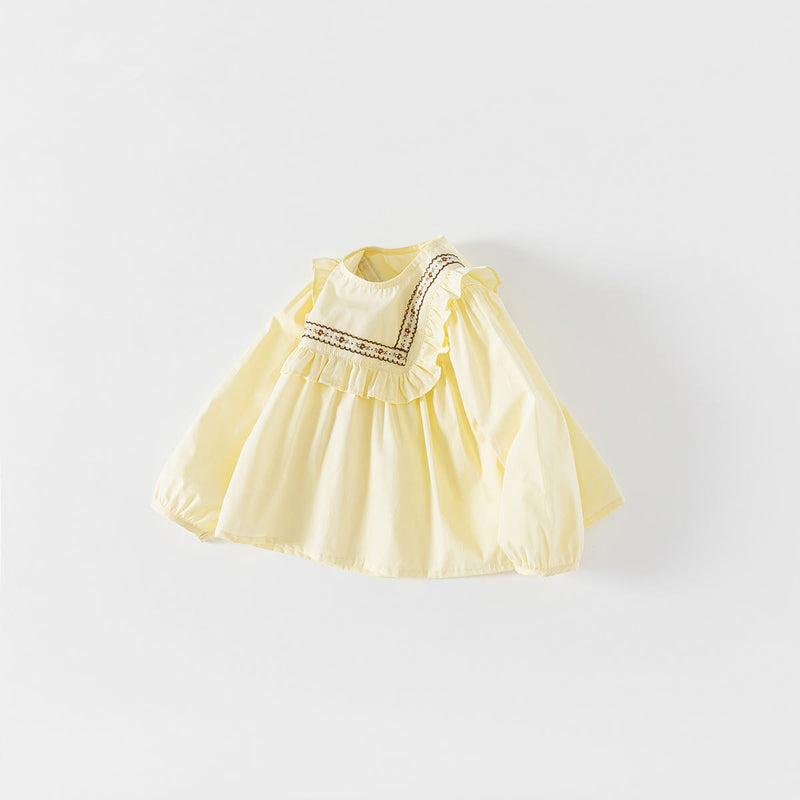 Toddler Flower Embroidered Stringy Selvedge Blouse