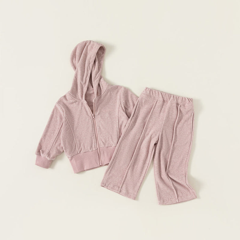 Toddler Loose Solid Color Hooded Sweatsuit 2 Pieces Set