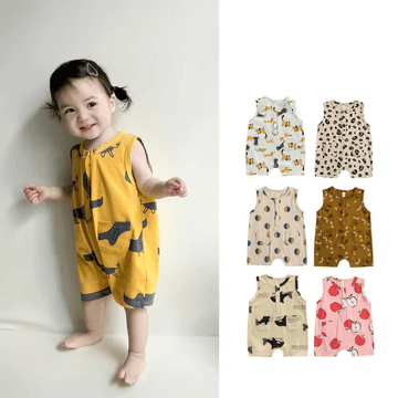 Baby Animal Dot Fruit Crew Neck Romper