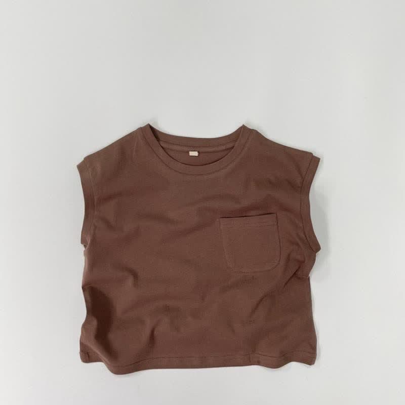 Toddler Boy Solid Color Crew Neck Pocket Tank Top