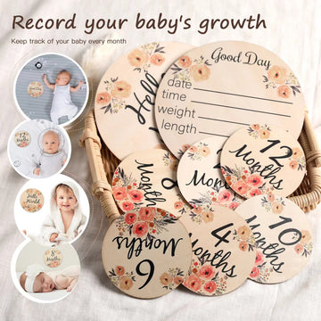6pcs Wooden Baby Flower Milestone
