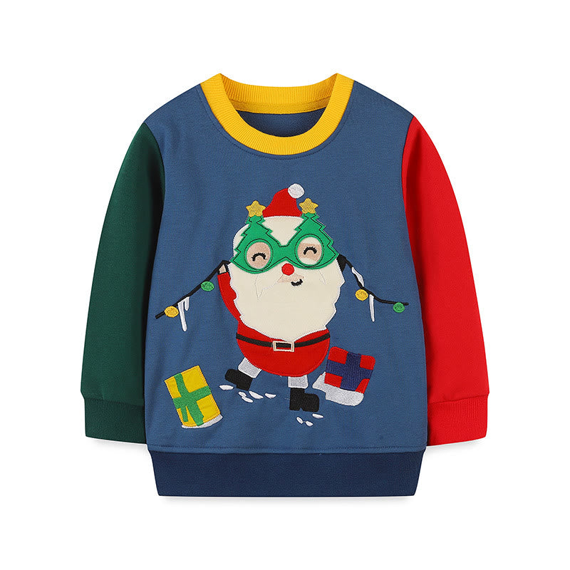 Toddler Cartoon Gift Santa Claus Contrast Sleeves Sweatshirt