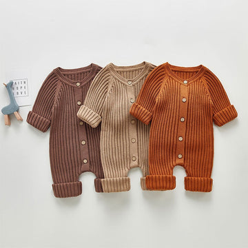 Baby Unisex Solid Color Knitted Romper