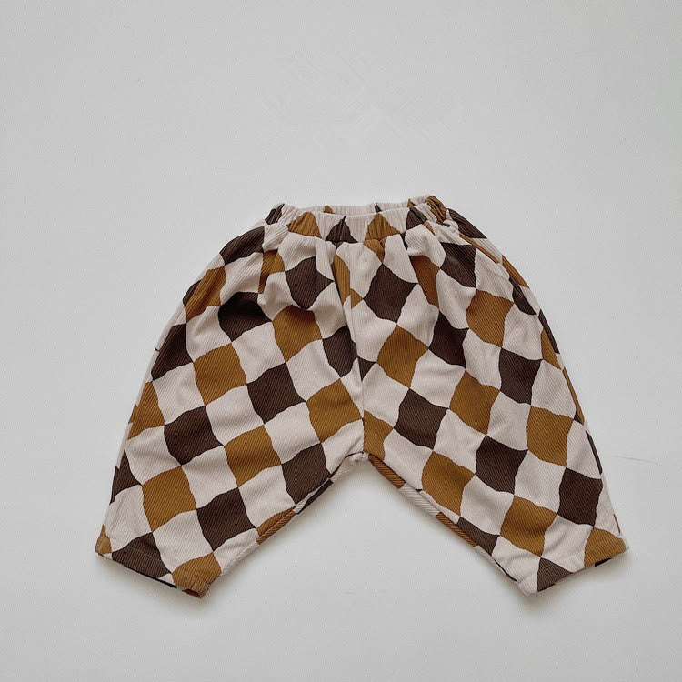 Toddler Fleece Corduroy Retro Style Plaid Pants
