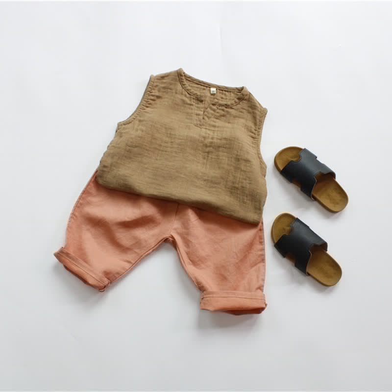 Toddler Retro Solid Color V Neck Tank Top