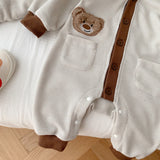 Baby Bear Button Waffle Pocket Romper Cardigan