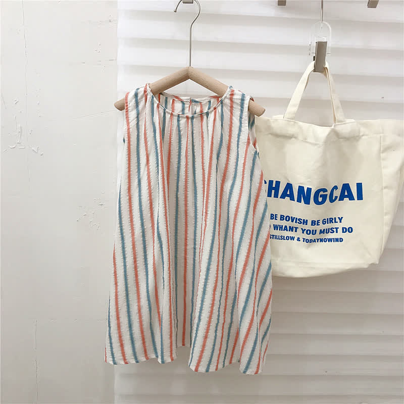 Toddler Striped Crew Neck Jumpsuit Dress