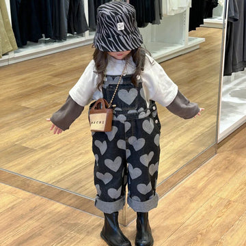 Toddler Girl Denim Heart T-shirt Overalls