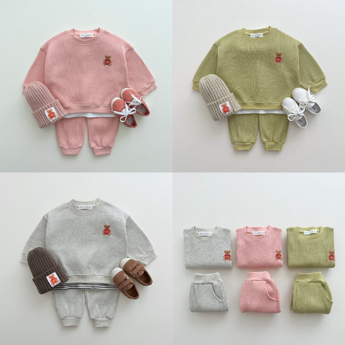 Baby Bear Waffle Sweatsuit 2 Pieces Set