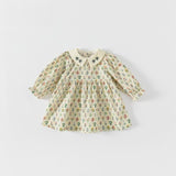 Toddler Girl Retro Flower Puff Sleeves Lapel Collar Dress