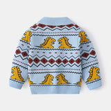 Toddler Dinosaur Color Block Zipper Cardigan