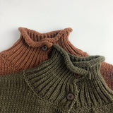 Toddler Button Solid Color High Collar Knitted Sweater