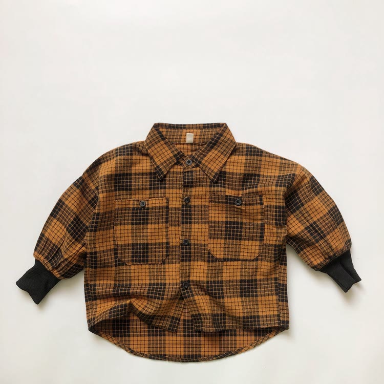 Toddler Boy Pocket Plaid Lapels Shirt