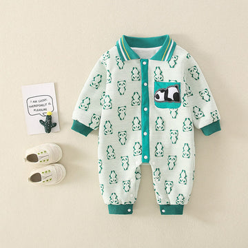 Baby Cute Panda Pocket Lapels Romper
