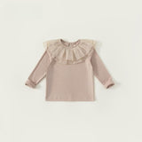 Toddler Girl Solid Color Lace Collar Shirt