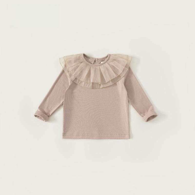 Toddler Girl Solid Color Lace Collar Shirt