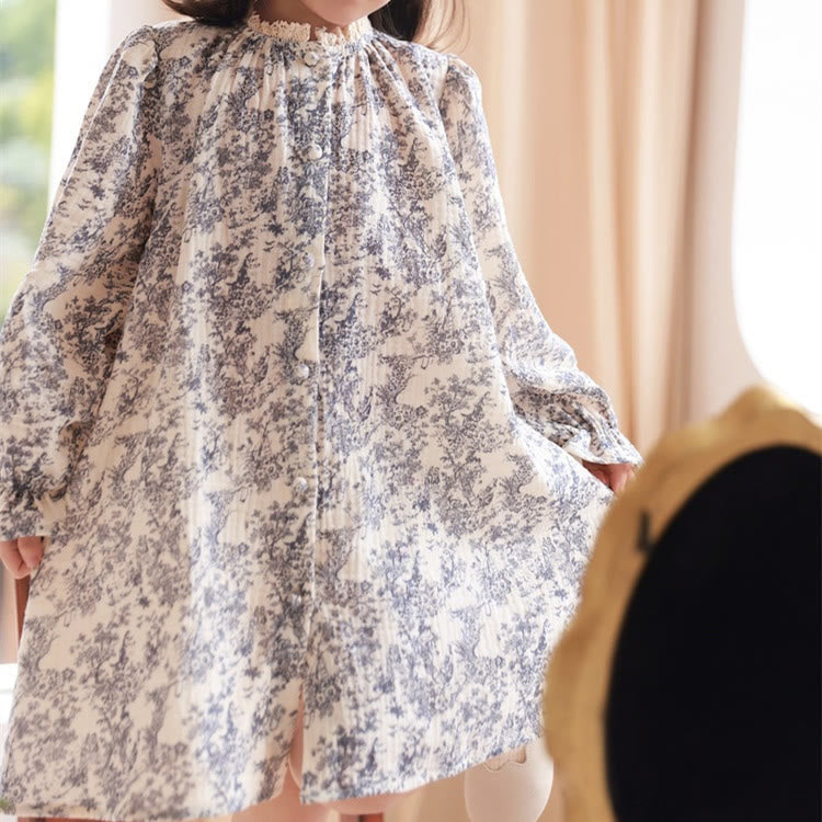 Toddler Girl Lace Wash Painted Flower Princess Dress