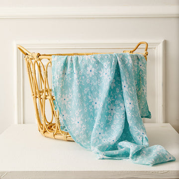 Blue Flower Muslin Baby Swaddle Blanket